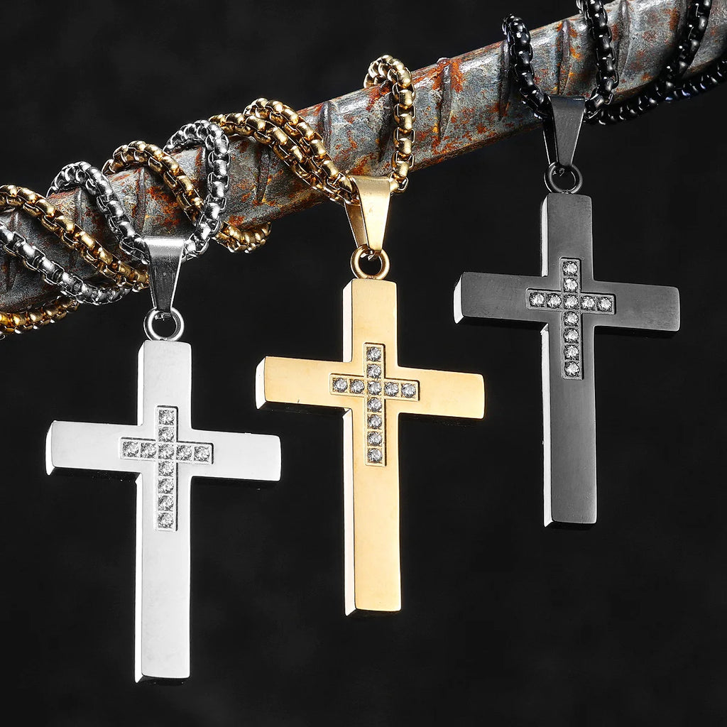 Cross Gemstone Pendant — Stainless Steel