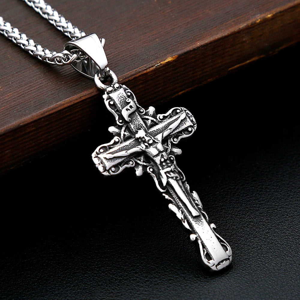 Jesus Cross Stainless Steel Pendant Necklace
