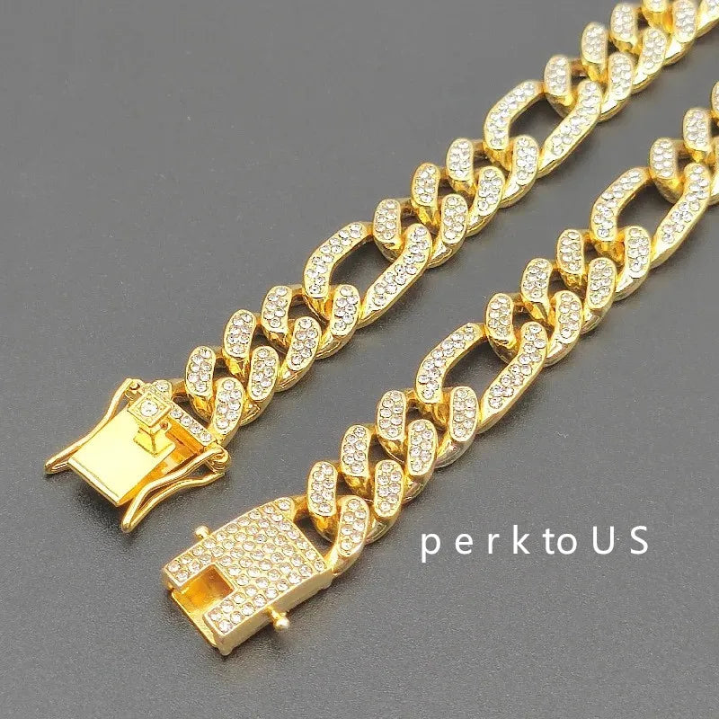 3:1 Figaro Link Chain Choker Necklace For Men Women 2tone Gold Silver Color Iced Out Rhinestones Miami Cuban Hip Hop