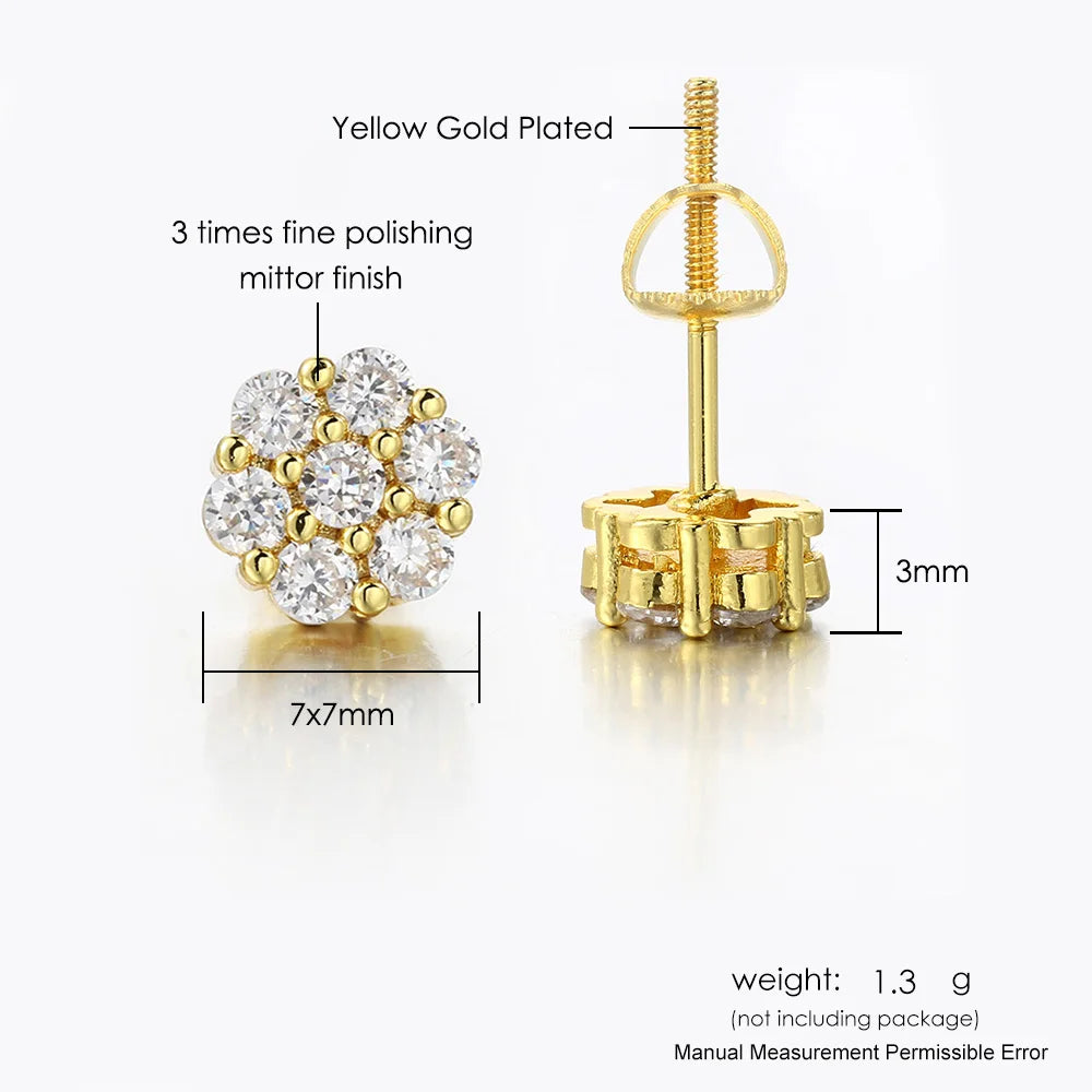Iced Out Flower Stud Earrings — Gold