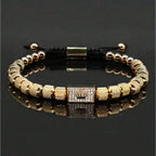 Gold Crown Pendant Beaded Bracelet Adjustable — Stainless Steel