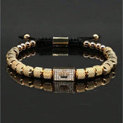 Gold Crown Pendant Beaded Bracelet Adjustable — Stainless Steel