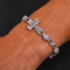 Gold Cross Jesus Bracelet Iced Out 8MM Bead