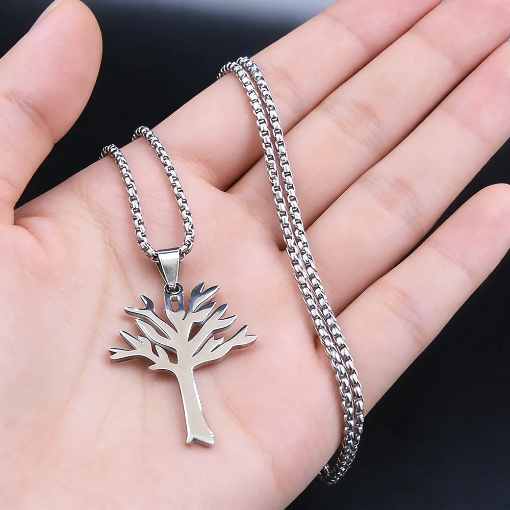 Stainless Steel Box Chain Pendant Necklace Minimal