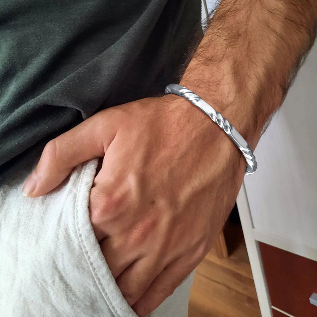 Twisted Open Bangle Bracelet — Stainless Steel