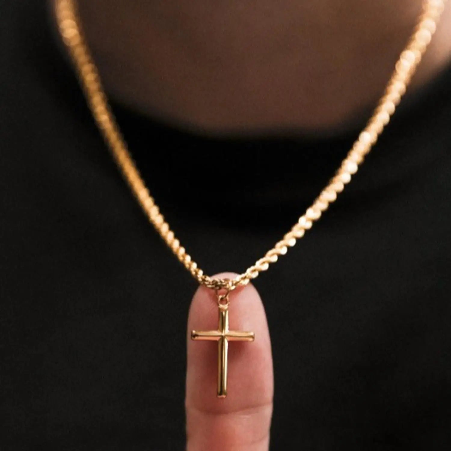Stainless Steel Cross Pendant Necklace for Men Boys 18K Gold Plated Silver Simple Twisted Chain Fashionable Jewelry Beach Party
