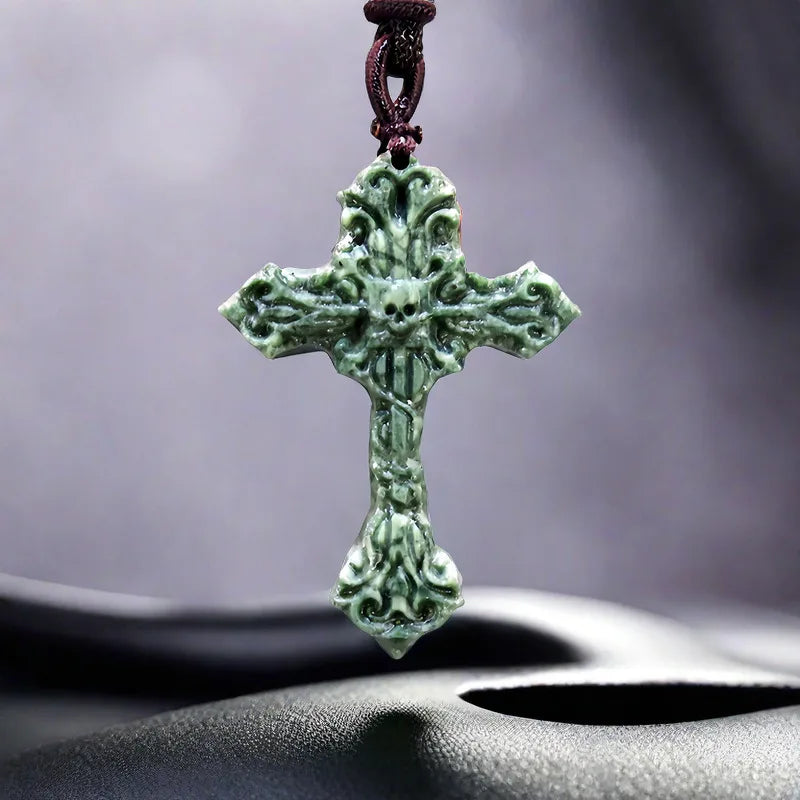 Natural Real Jade Cross Pendant Necklace Talismans Amulet Designer Gift Carved Jewelry Gifts for Women Men Charm Chinese
