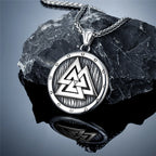 Norse Mythology Valknut Vikings Shield Necklaces Men's Vintage Nordic Runes Amulet Pendant Stainless Steel Scandinavian Jewelry