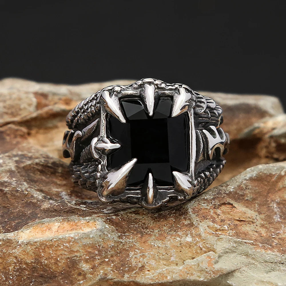 Dragon Claw Stone Ring — Stainless Steel