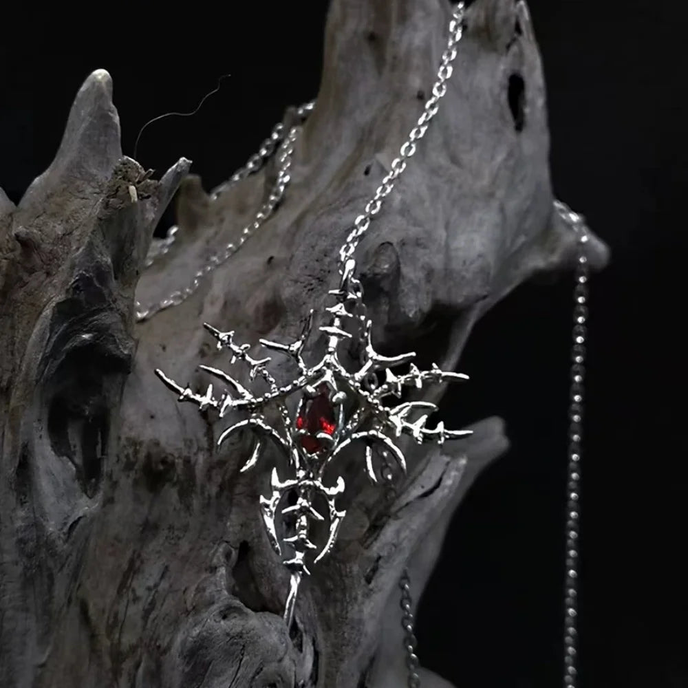 Iced Out Crown of Thorns Cross Pendant Necklace