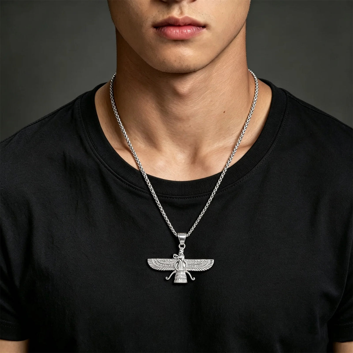 Faravahar Zoroastrian Winged Pendant Necklace — Stainless Steel