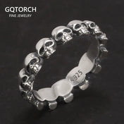 Skull Ring Two-Tone Silver Retro Band
