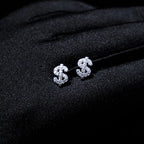 American Full Diamond Dollar Letter Stud Men's Senior Sense Super Flash Hip Hop Trend Niche Men's And Women's Fashion Earrings