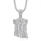 Religious Iced Out Bling Christ Jesus Head Pendant Stainless Steel Cubic Zirconia Christian Necklace for Women Men Jewelry Gift