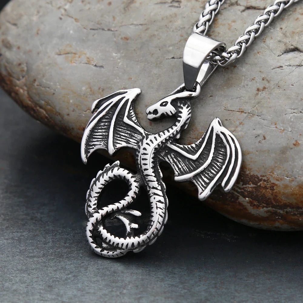 Flying Dragon Steel Pendant Punk Vintage Pterosaur