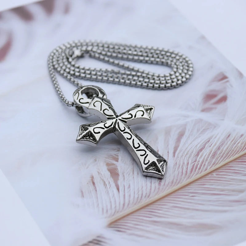 Silver Cross Pendant Necklace Vintage Figure