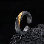 Gothic Flame Textured Black Statement Ring for Men — Black-Tone