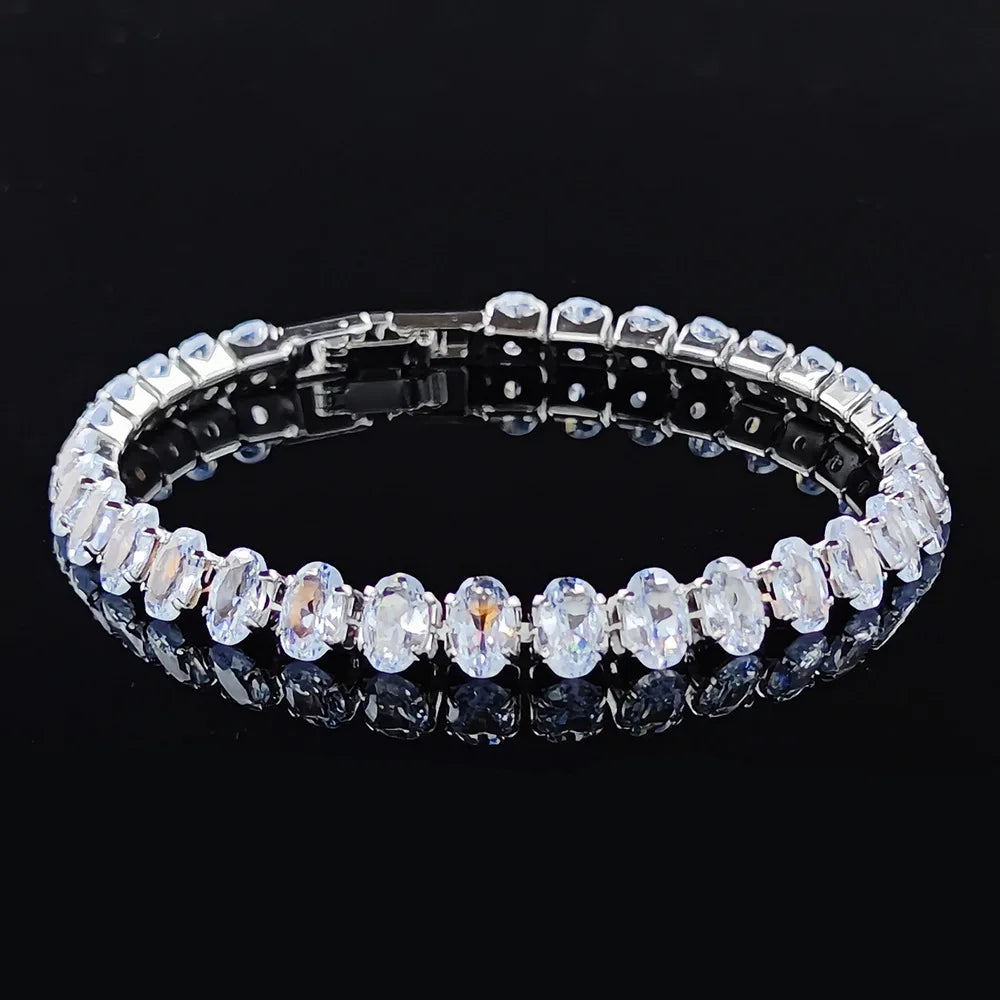 2022 New 18cm Marquise Oval Square Cut Luxury Silver Color on Hand Tennis Bracelet Bangle for Women Party Gift Jewelry