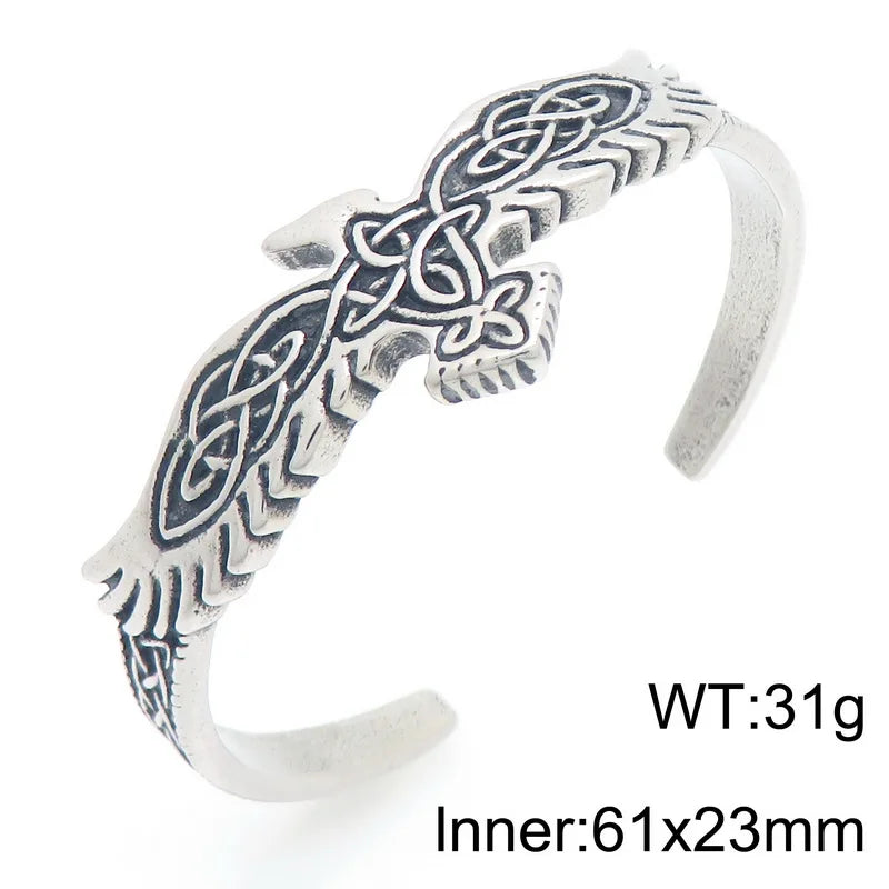 Vintage Open Cuff Bracelet for Men Feather Wing Celtic Knot Pattern Bangle Adjustable Jewelry Trendy Daily Gift