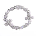Two-Tone Cross Cuban Bracelet Iced Out Baguette