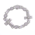 Two-Tone Cross Cuban Bracelet Iced Out Baguette