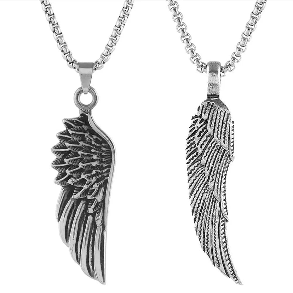 Silver Feather Wings Angel Pendant Necklace