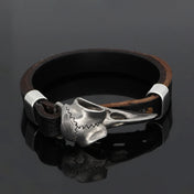 Viking Nordic Crow Skull Leather Bracelet — Stainless Steel