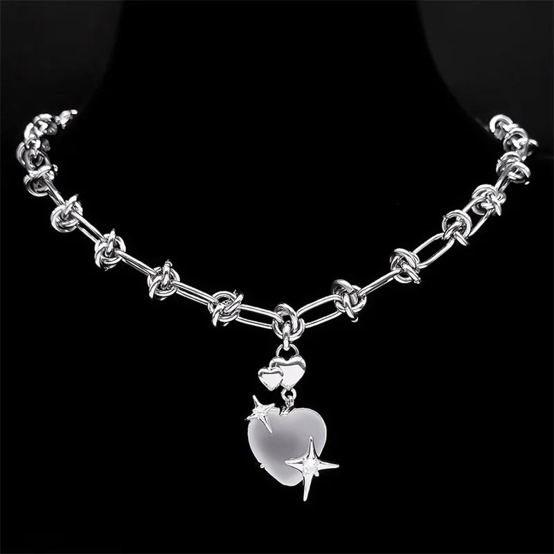 Iced Out Heart Star Pendant Necklace — Stainless Steel