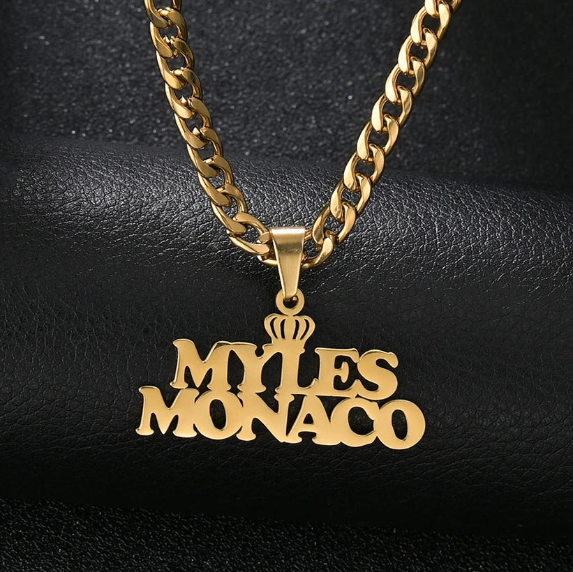 Atoztide 50cm Personalized Custom Names Pendant Necklace Stainless Steel Gold Color Cuban Thick Chain for Men Women Jewelry Gift