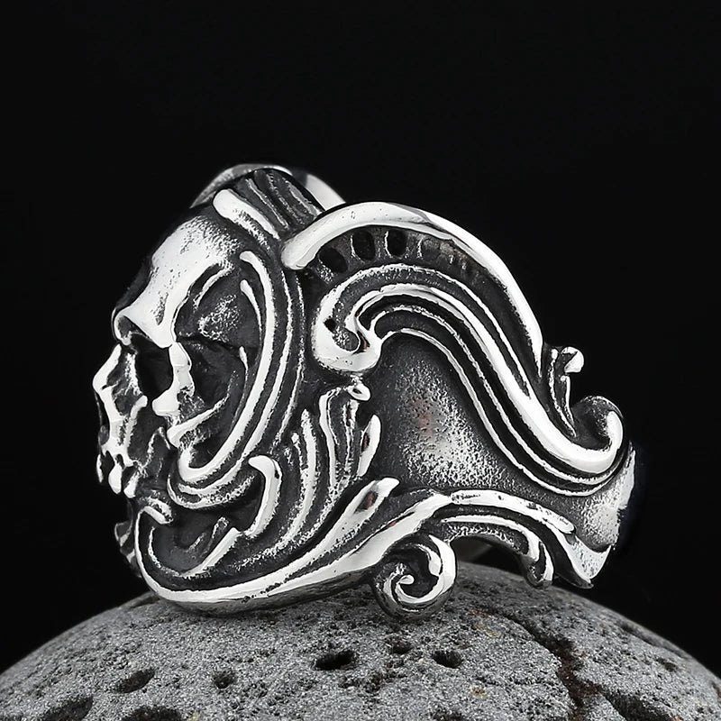 Wholesale Price Retro 316L Stainless Steel Rings Punk Rock Exaggerated Steampunk Skull Ring Gothic Fashion Jewelry