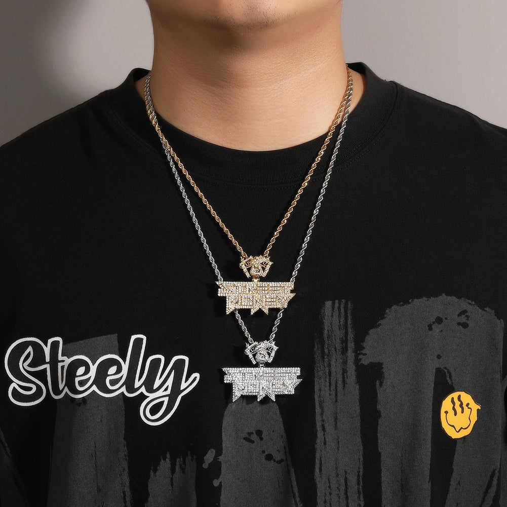 THE BLING KING Icy Street Money Pendant With Dollar Bag Guns Hook Mens Necklace 18K Gold Plated Iced Out 5A CZ Hip Hop Jewelry