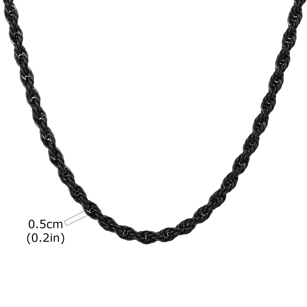 Vnox 2/3/4/5mm Width Black Stainless Steel Twisted Chain Necklaces for Men Women, Unisex Links Collar Minimalist