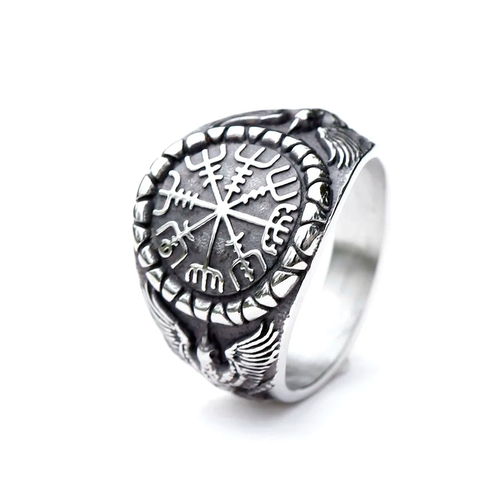 New Fashion 316L Stainless Steel Unique Viking Compass With Eagle Ring For Man Women Biker Jewelry for gift free