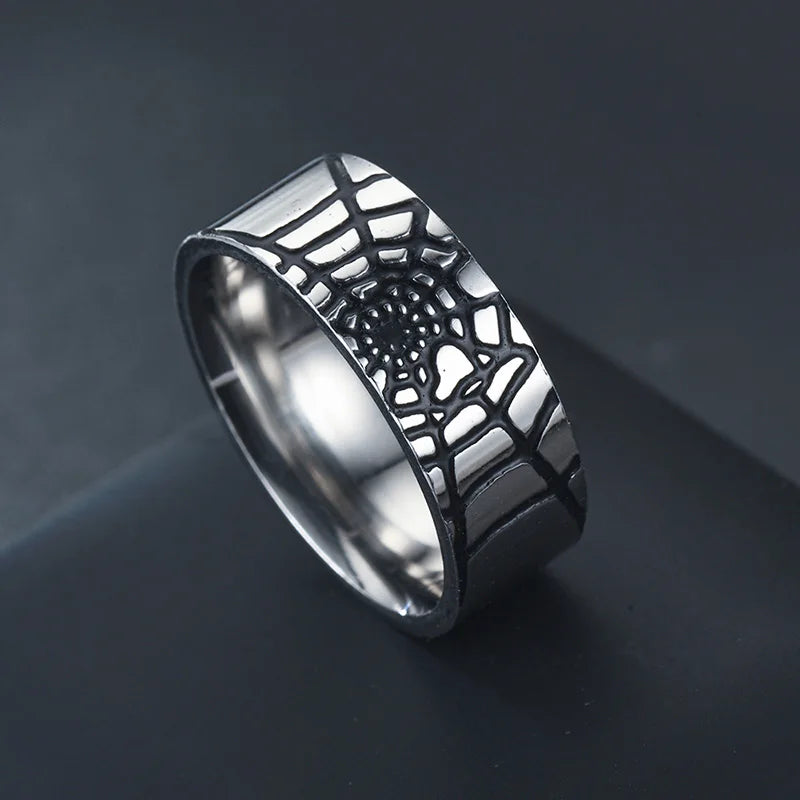 Men' Rings Homme Titanium Steel Ring For Men Spider's Web Oil Drop Punk Ring Fashion Jewelry Accessories Gift Wholesale
