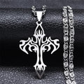 Gothic Cross Silver Pendant Flame Rock Colgante