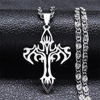 Gothic Cross Silver Pendant Flame Rock Colgante