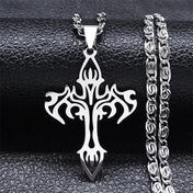Gothic Flame Cross Rock Pendant Necklace — Stainless Steel