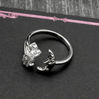 Heart Moon Two-Tone Ring Sterling Zircons Face