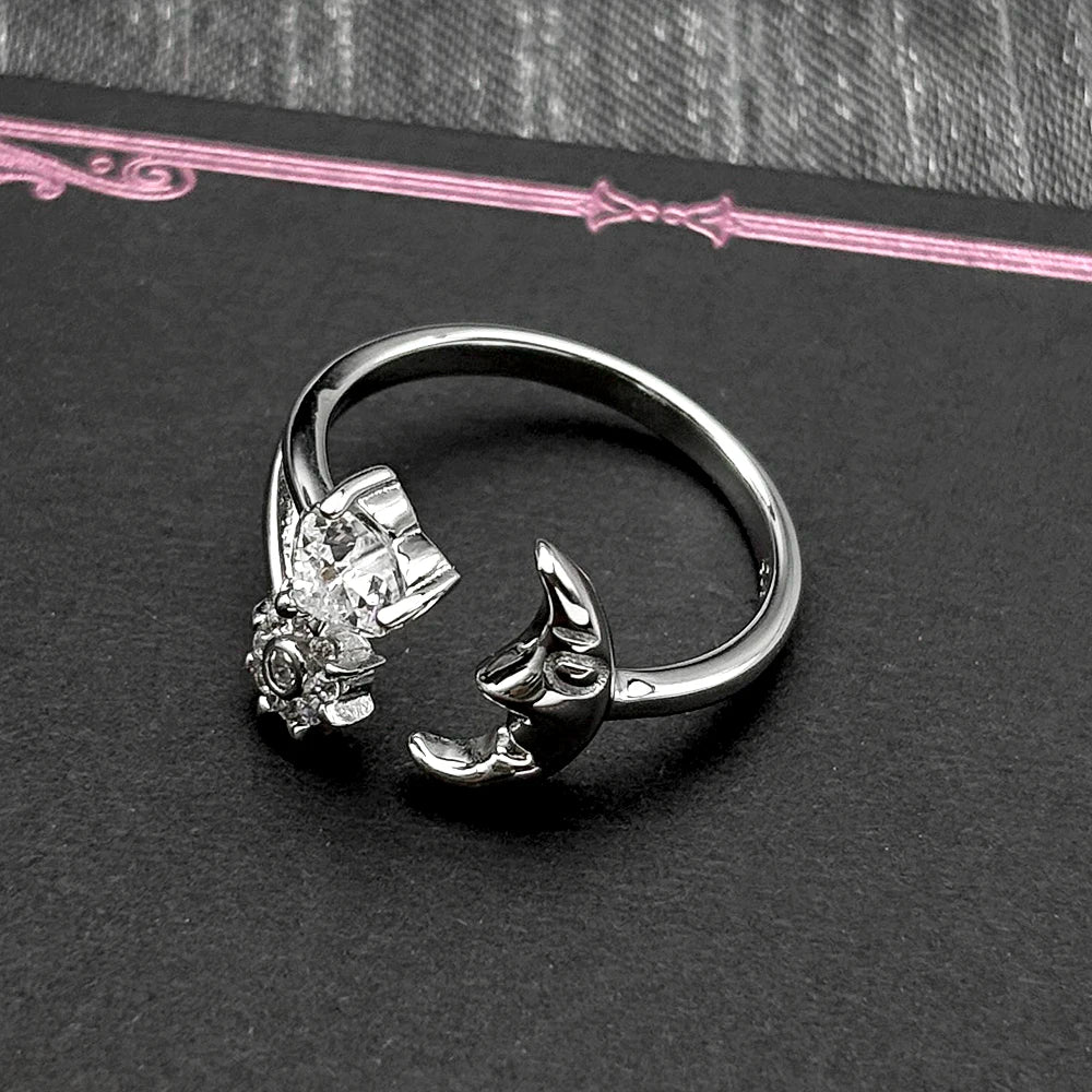 Heart Moon Two-Tone Ring Sterling Zircons Face