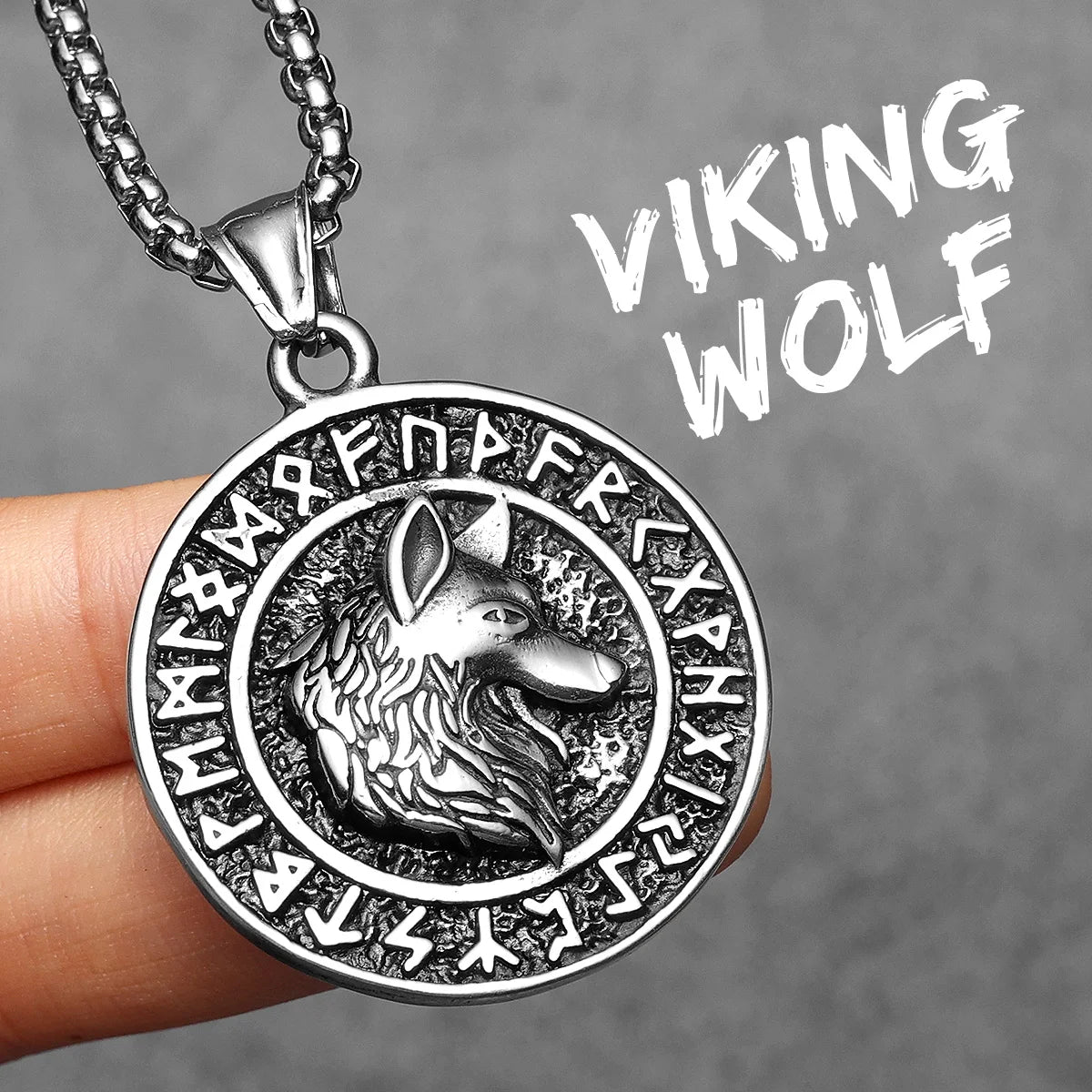 Viking Wolf Stainless Steel Pendant Necklace