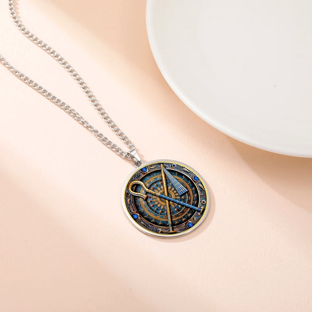 Dawapara Crook and Flail Pendant Necklace Ancient Egyptian Mythology Totem Symbol of Strength Stainless Steel Jewelry