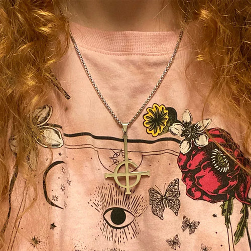 Cross Ghost Band Chain Necklace — Stainless Steel