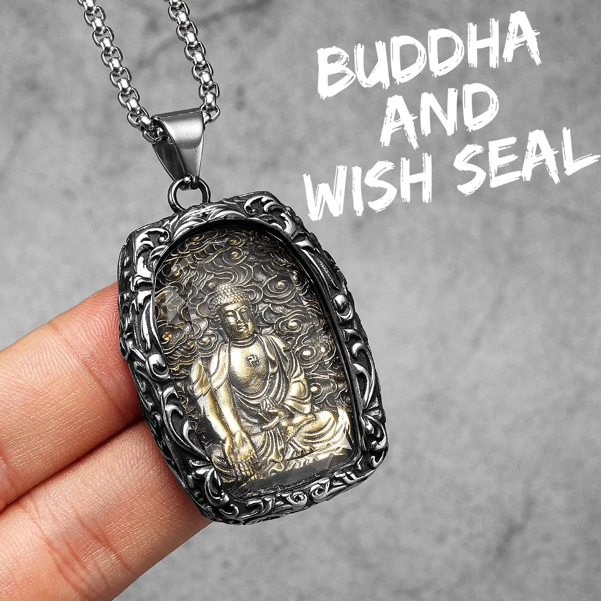 Buddha Glass Pendant Necklace — Stainless Steel