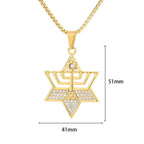 Religious David of Star Hexagram Iced Out Zirconia Pendant Women Gold Color Stainless Steel Necklace for Men Jewish Jewelry Gift