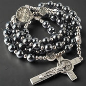 Black Bead Cross Pendant Necklace for Men and Women, Daily Wear