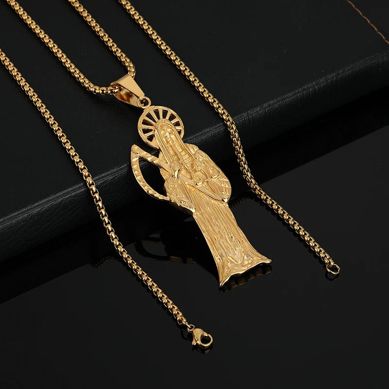Iced Out Grim Reaper Pendant Necklace — Gold