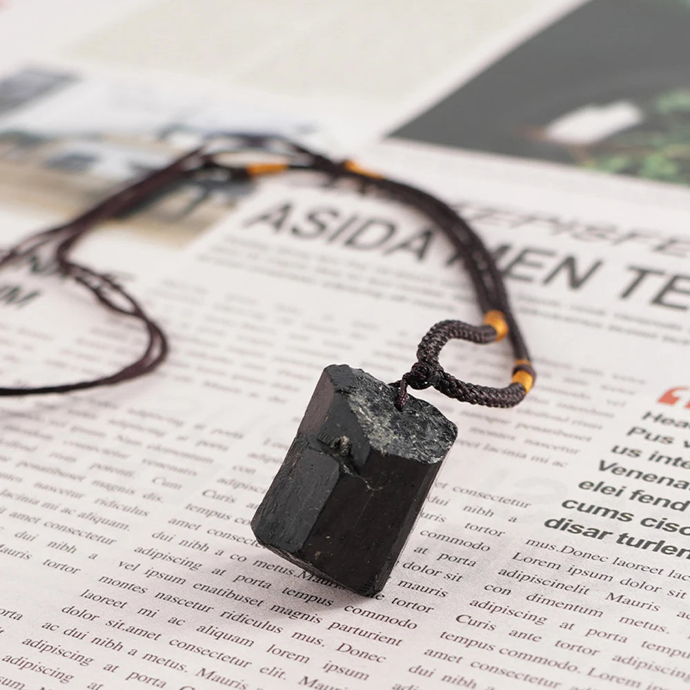 Black Tourmaline Stone Pendant Necklace