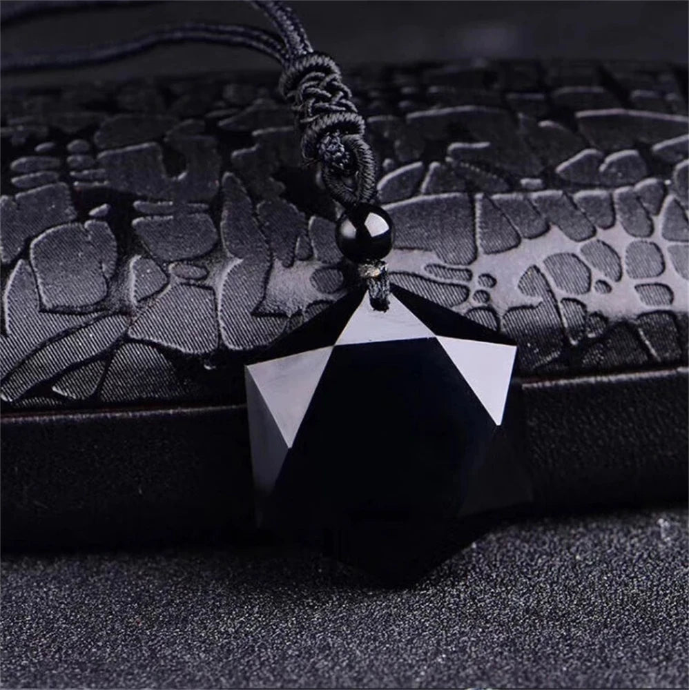 New Fashion Black Obsidian Pendant Necklace Obsidian Star Pendant Lucky Love Crystal Jewelry With Free Rope Drop