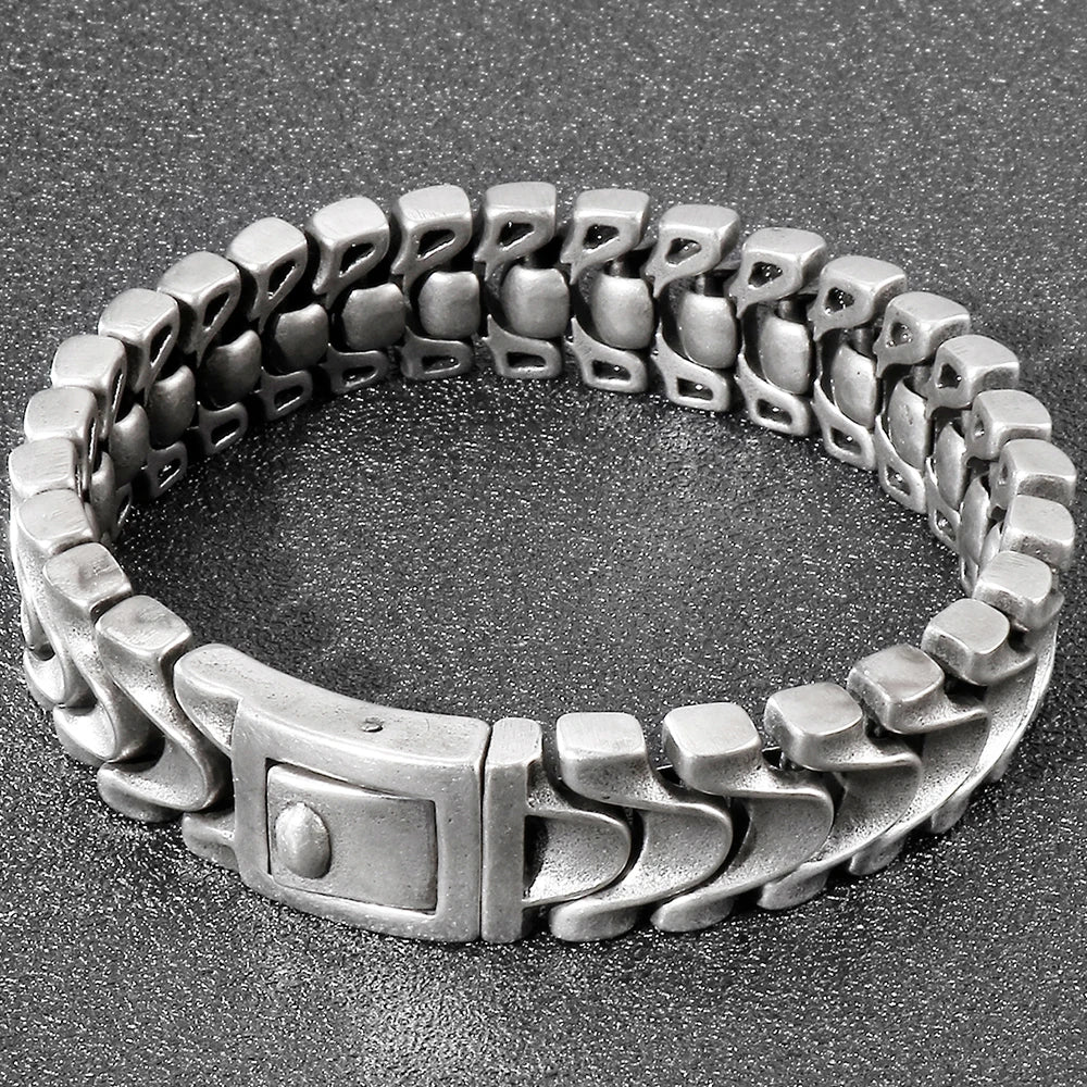 Vintage Matte Stainless Steel Men's Bracelet for Man Gothic Retro Chunky Keel Chain Bracelets Biker Jewelry Old Silver