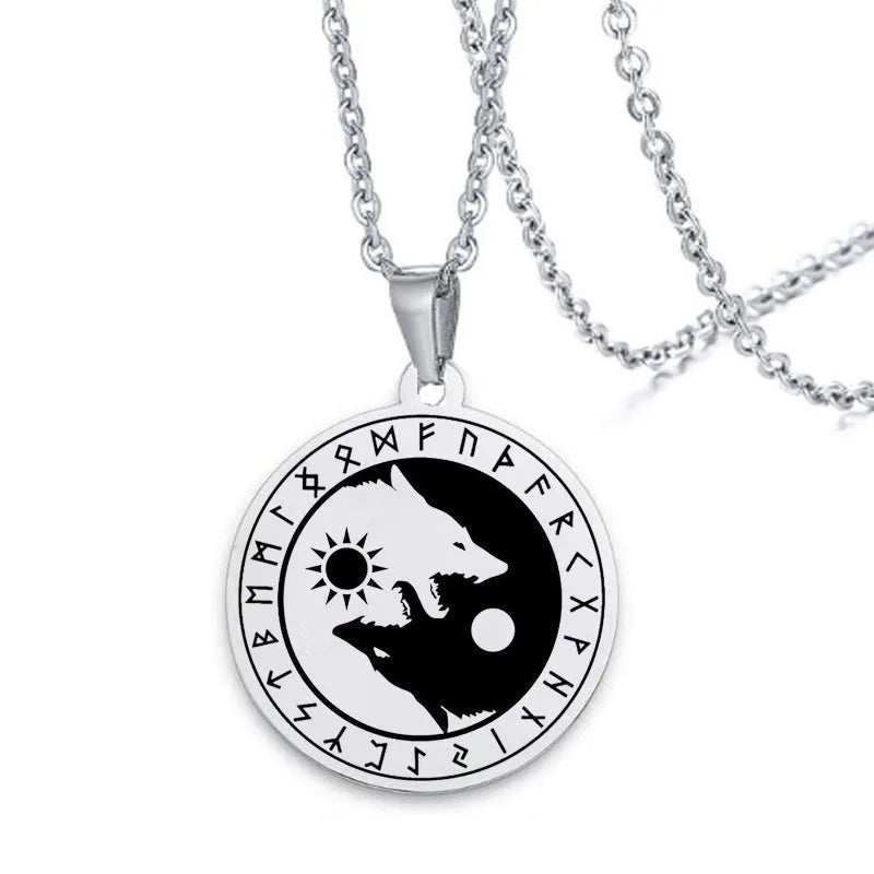 Yin Yang Wolf Sun Moon Pendant — Stainless Steel